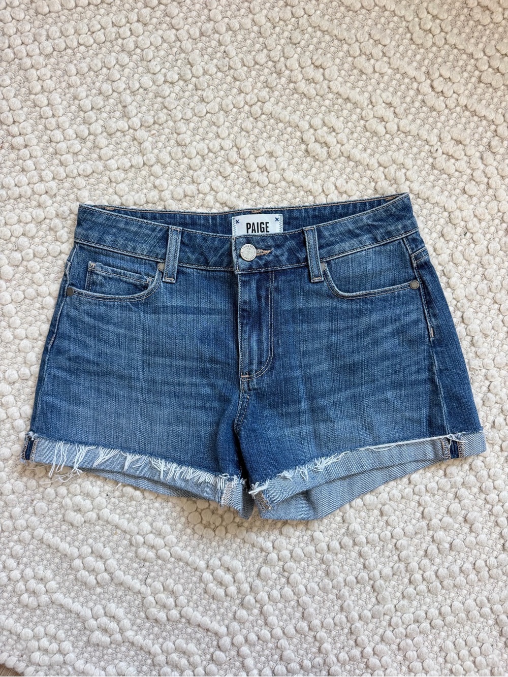 Paige Jimmy Jimmy Cuffed Denim Jean Shorts Size 24 Medium Wash Stretch